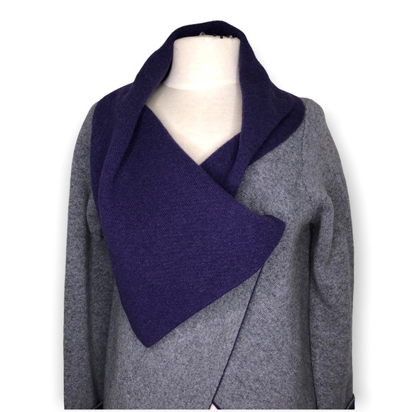 A IDA Grey & Purple One Button Cardigan Sweater Wool Blend - Picture 2 of 9